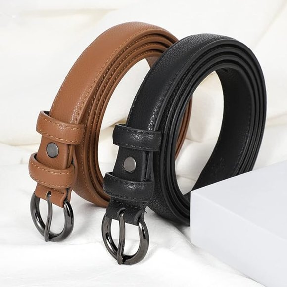 2 Pack Women Leather Belt Waist Skinny Dress F-black/Brown main image 5